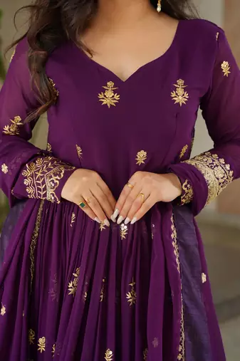 Gorgeous Purple Sequins Embroidered Georgette Gown With Dupatta