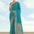 Turquoise faux banarasi satin silk saree with zari border and butti work