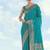 Turquoise faux banarasi satin silk saree with zari border and butti work