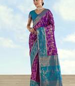 Purple faux banarasi silk saree with zari woven design