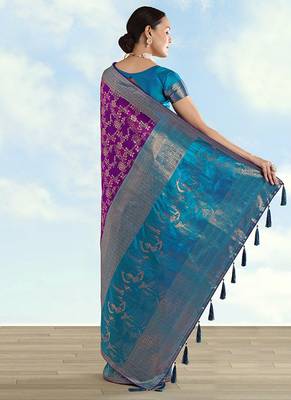 Purple faux banarasi silk blend saree with zari woven design 4