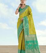 Pear faux banarasi silk saree with zari woven design