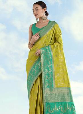 Pear faux banarasi silk blend saree with zari woven design 3