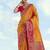 Orange faux banarasi silk saree with zari woven design