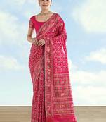 Rani pink faux banarasi satin silk saree with patola work