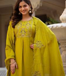 Pear Color Embroidery Sequins with Hand Work Viscose Silk Kurta pant Set