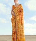 Mustard faux banarasi satin silk saree with patola work