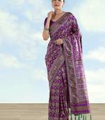 Purple faux banarasi satin silk saree with patola work