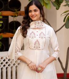 white Color Embroidery Sequins with Hand Work Viscose Silk Kurta pant Set