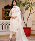 white Color Embroidery Sequins with Hand Work Viscose Silk Kurta pant Set