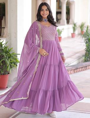 Beautiful Purple Zari Embroidered Georgette Gown With Dupatta 1