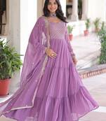 Beautiful Purple Zari Embroidered Georgette Gown With Dupatta