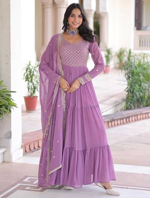 Beautiful Purple Zari Embroidered Georgette Gown With Dupatta 5