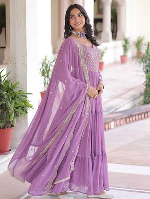 Beautiful Purple Zari Embroidered Georgette Gown With Dupatta 6