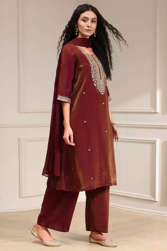 Art Silk Embroidery Sequence Work Salwar Suit Set Kurta Pant with Dupatta For Women