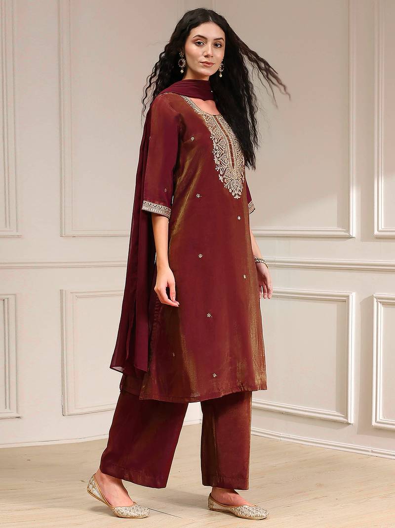 Art Silk Embroidery Sequence Work Salwar Suit Set Kurta Pant with Dupatta For Women