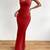 red polyester maxi dress with slim fit bodycon design