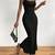 black polyester maxi dress with slim fit bodycon design