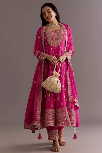 Pink Chinnon Silk Heavy Embroidery Work Designer Party wear Gown