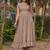 Beige reyon digital print designer gown for festive