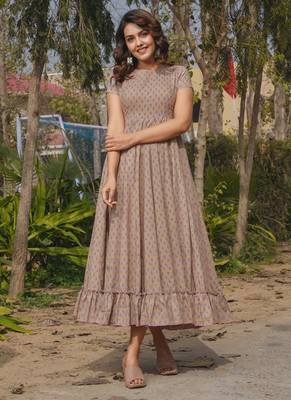 Beige rayon digital print designer gown for festive 2