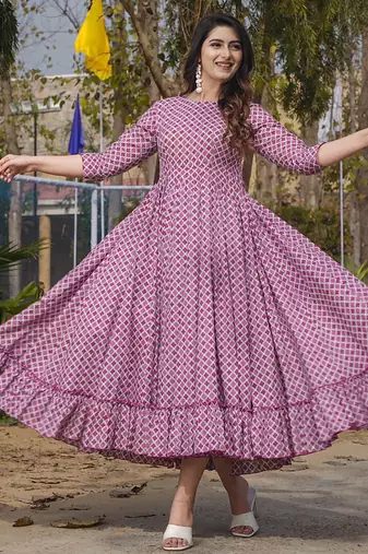 Onion pink rayon digital print designer gown for festive