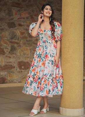 Onion pink rayon digital print designer gown for festive 3