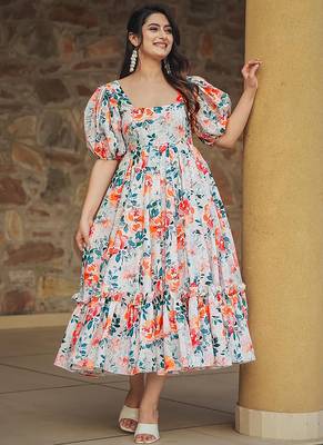 Off white rayon digital print designer gown for festive 1