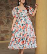 Off white reyon digital print designer gown for festive