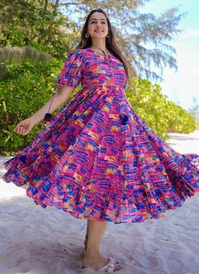 Multi color rayon digital print designer gown for festive 2