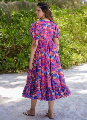Multi color rayon digital print designer gown for festive 3