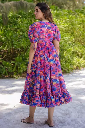 Multi color rayon digital print designer gown for festive