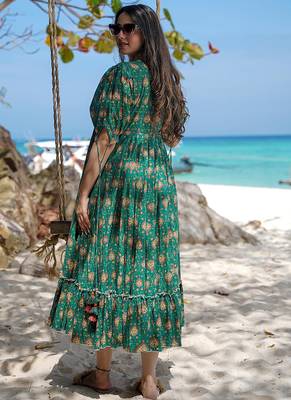 Green rayon digital print designer gown for festive 3