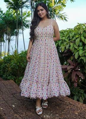 Off white rayon digital print designer gown for festive 1