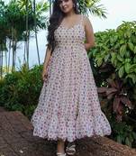 Off white reyon digital print designer gown for festive