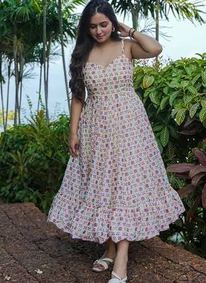 Off white rayon digital print designer gown for festive 2