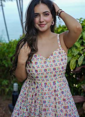 Off white rayon digital print designer gown for festive 3