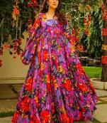 Multi color georgette digital print designer gown for festive