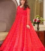 Red georgette digital print designer gown for festive