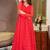 Red georgette digital print designer gown for festive