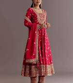 Red Chinnon Silk Heavy Embroidery Work Designer Party wear Gown