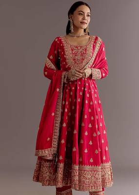 Red Chinnon Silk Heavy Embroidery Work  Party wear Gown 3