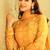 Yellow georgette digital print designer gown for festive