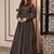 Coal black muslin digital print indowestern gown for wedding