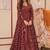 Maroon muslin digital print indowestern gown for wedding