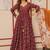 Maroon muslin digital print indowestern gown for wedding