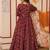 Maroon muslin digital print indowestern gown for wedding