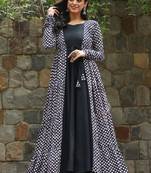 Black muslin digital print indowestern gown for wedding