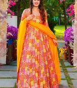 Multi color reyon digital print designer gown for festive
