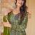 Green reyon digital print designer gown for festive